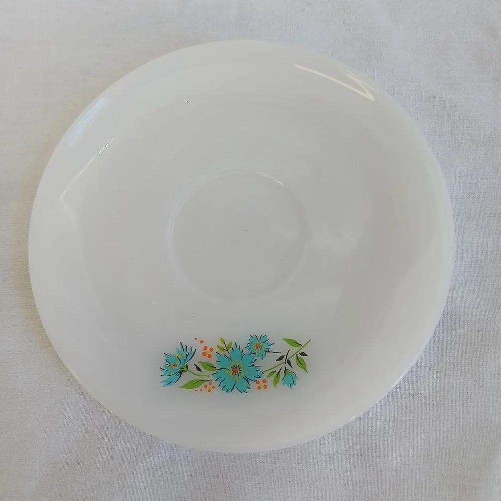 Vintage Anchor Hocking Fire King Blue Floral Cup Saucer
